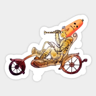 Halloween long pumpkin hat cat riding motorcycle Sticker